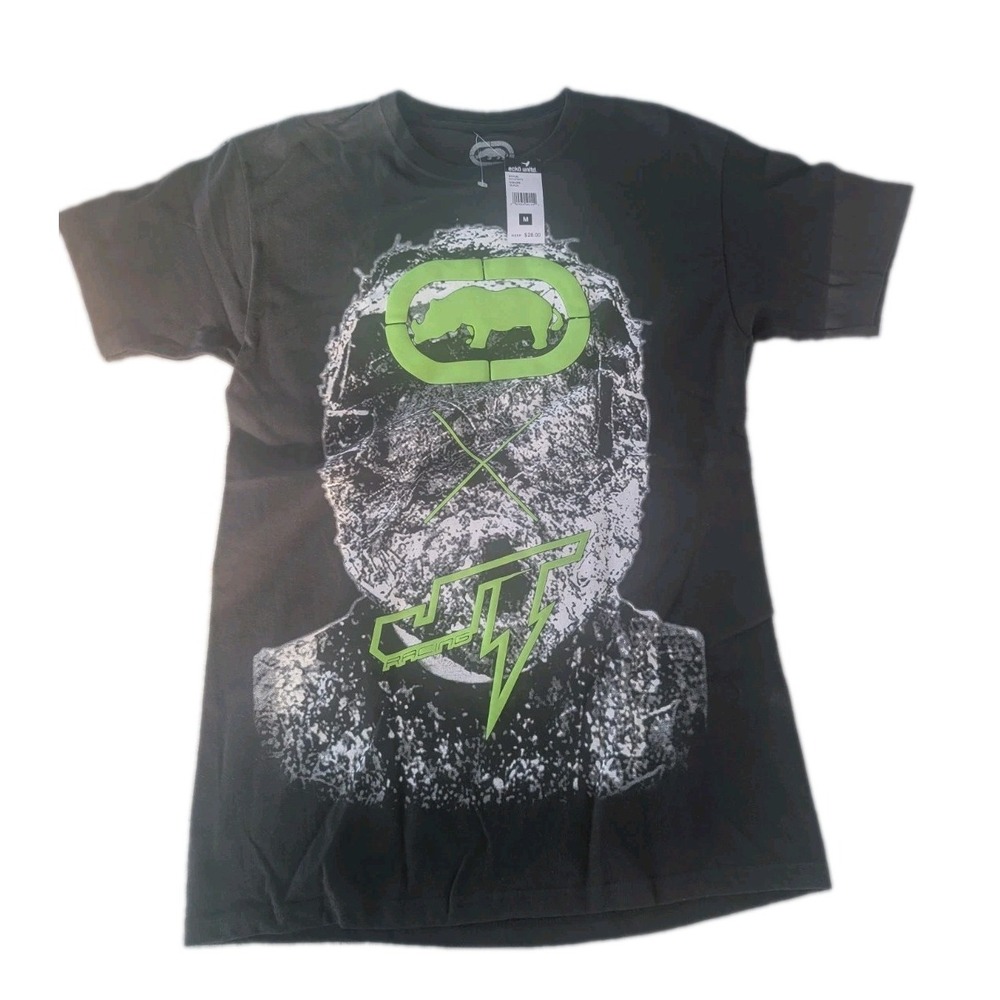 Ecko Unltd x JT Racing Mens M Black Graphic T Shirt Neon Green Y2K Style NWT